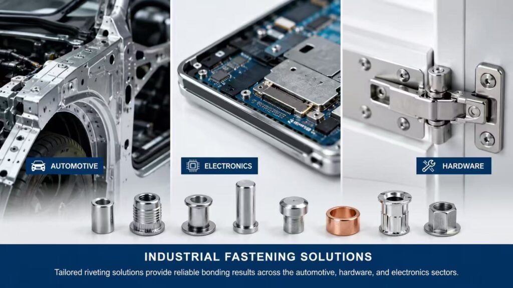 Tailored riveting solutions provide reliable bonding results across the automotive, hardware, and electronics sectors.